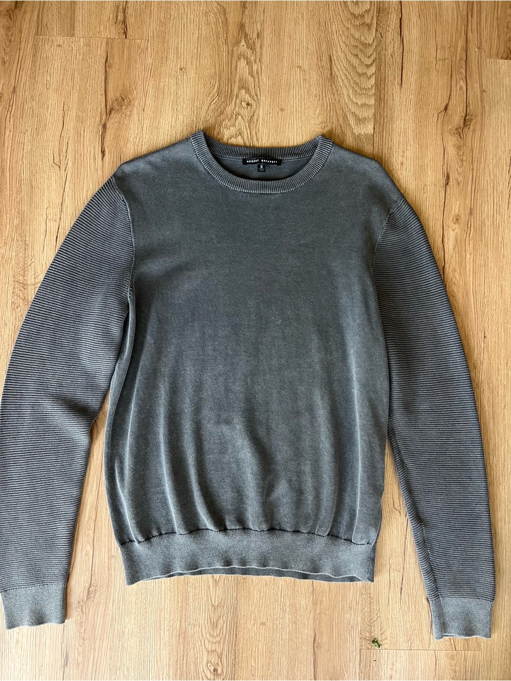 Robert Barakett Dobrin Men’s Medium Gray 100% Cotton Ribbed Crewneck Sweater